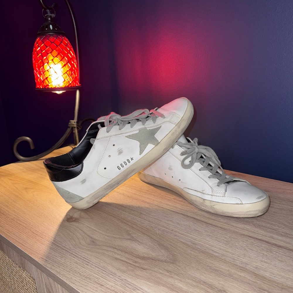 Golden Goose White and Black Sneakers with Gray Star